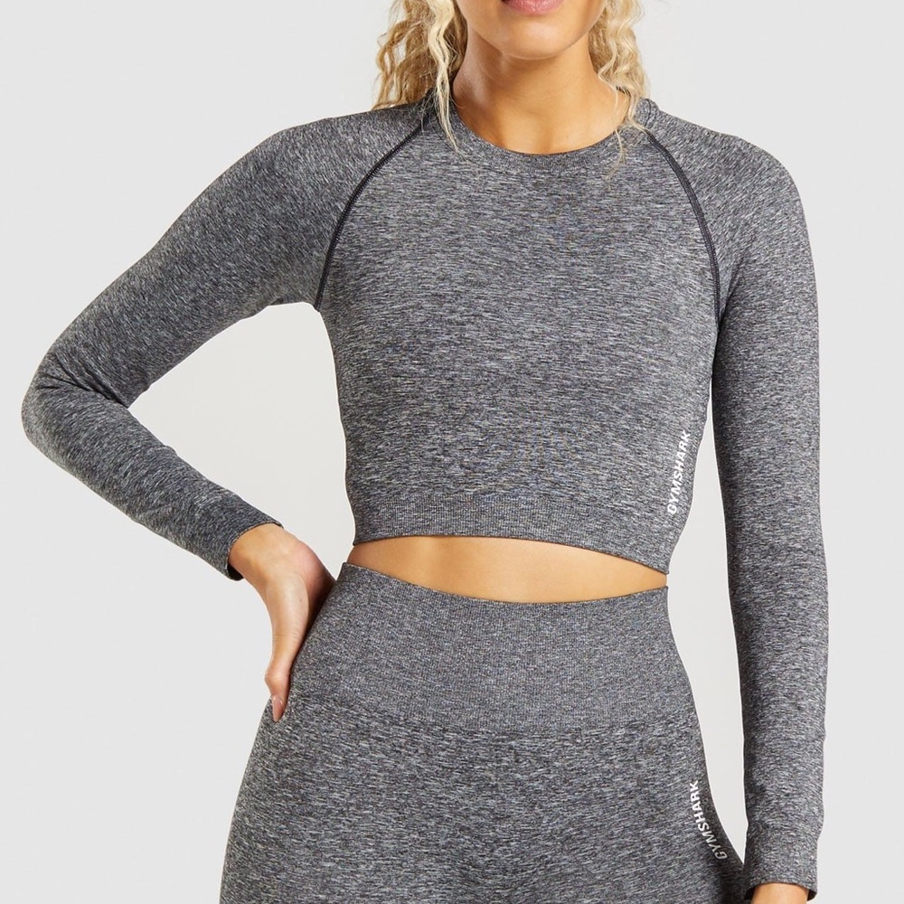 Adapt Marl Long Sleeve Crop Top Black